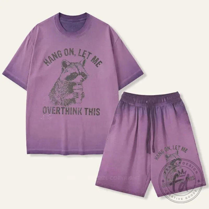 Overthink This Raccoon Graphic Purple Washed T-Shirt and Shorts Set