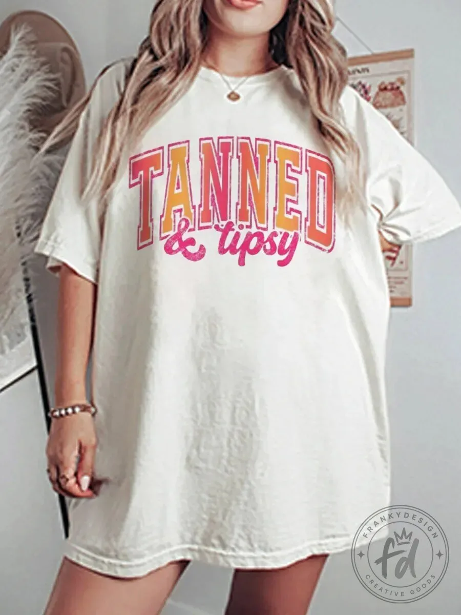 Tanned And Tipsy Oversized Graphic T-Shirt